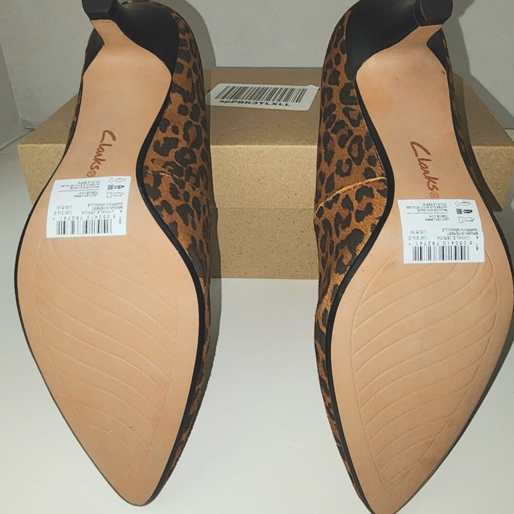 Clarks Collections 6 Wide Women's Leather Pumps Leopard Print Linvale Jerica NIB - Picture 4 of 10